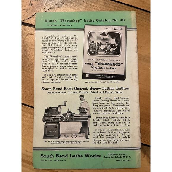 1938 The homeworkshop. handbook for homeshop mechanic. South bend lathe works - Picture 2 of 2